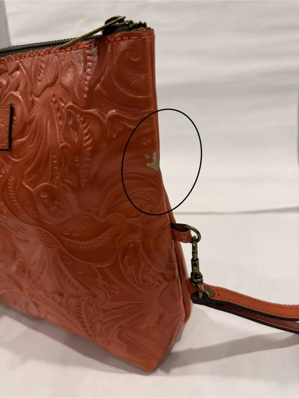 Patricia Nash Apricot Orange Embossed Leather Wristlet Clutch